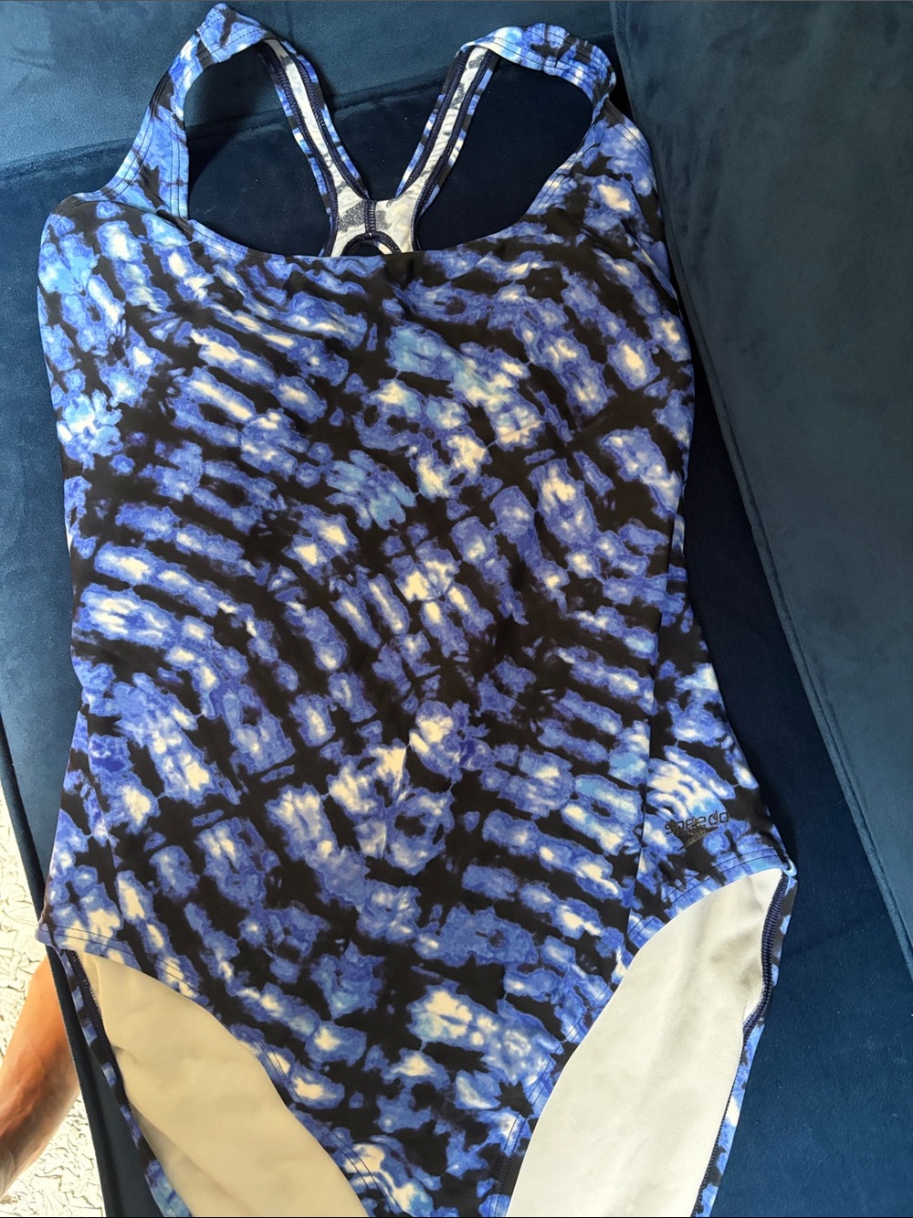 Speedo Blue Black White Tie-Dye One-Piece Swimsuit